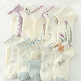 袜子女夏季薄款短袜郁金香学生可爱日系百搭小清新女生船袜白色