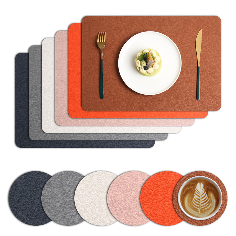 亚马逊荔枝纹皮革餐垫杯垫防烫餐桌隔热垫酒店双面西餐垫咖啡垫