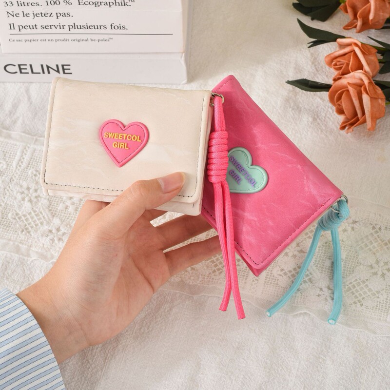 Lanyard Wallet ~ Korean Style Ins Love Candy Wallet Women's Casual Short Women's Wallet Wholesale 70% off Students