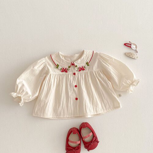 Girls 'Western-style shirt 2025 new spring Huzhou Zhili baby Korean shirt children's spring dress strawberry top