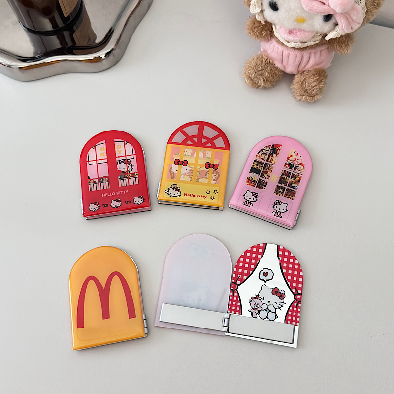 Ins Cartoon Cute Crying Baby Hellokitty Adhesive Makeup Mirror Mobile Phone Holder Horizontal and Vertical Dual-Use Foldableing Mirror