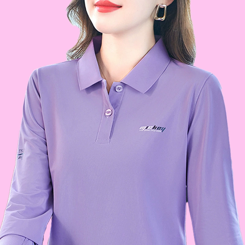 Новая футболка с длинными рукавами, женская модная футболка с принтом для мамы, осенние топы, женская футболка с лацканами среднего возраста, рубашка-поло