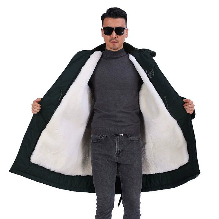 Оптовая продажа: Новая зимняя модная утепленная мужская куртка из овчины средней длины для активного отдыха, устойчивая к холоду