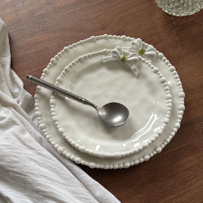 法式珍珠蝴蝶结餐具陶瓷餐盘陶瓷碗甜品盘餐盘蛋糕盘仙女盘子批发|undefined