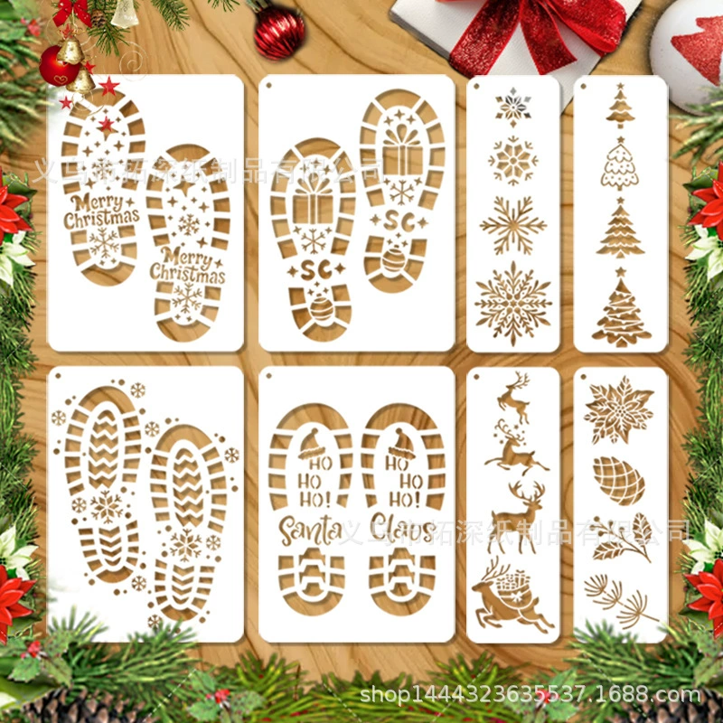 Трансграничный рождественский принт обуви, шаблон для рисования следов, снежинка, след Санта-Клауса, украшение ручной работы своими руками