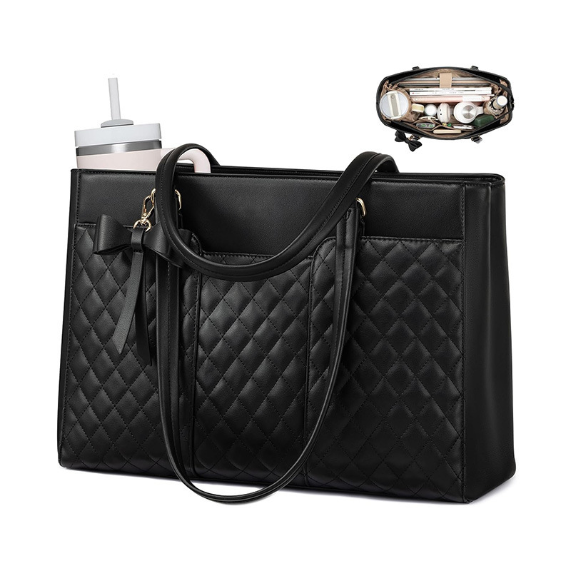 New Women's Commuter Handbag Laptop Shoulder Bag PU Leather Briefcase Waterproof Computer Bag - Thumbnail 8