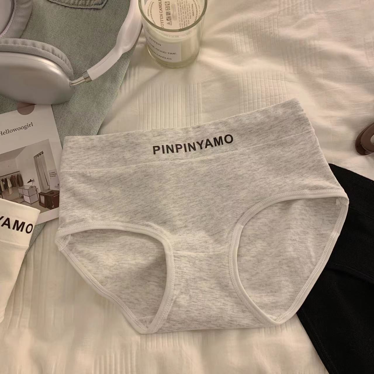 Four Seasons Seamless Class a Mid-Waist Casual and Plaid Spring and Summer Sports Cotton Girls Girls Large Size Cotton Underwear Women