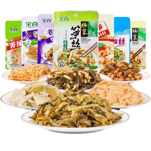 Baoshi shredded plums, vegetables and bamboo shoots in small packages, pickled pickles in sauce, a complete set of delicious meals, ready to eat pickled sauerkraut out of the bag