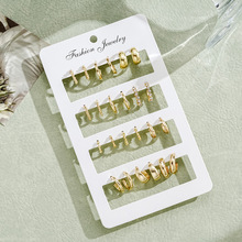 跨境新款ins个性冷淡风复古C型镶钻耳环套装12件女精致高级感耳饰