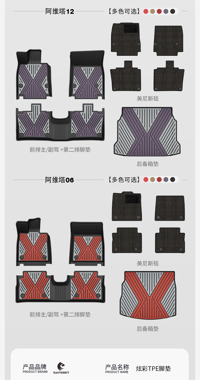 Suitable for the 2026 new model Avita 06 07 12, custom-made colorful TPE car floor mats and trunk mat