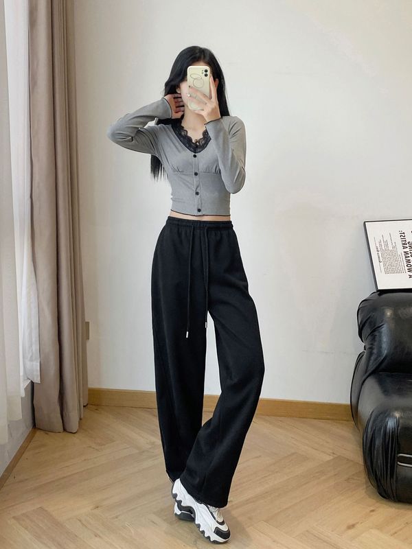 女性用スポーツパンツ、2025年春、秋、夏の新しいスタイルのスウェットパンツ、ハイウエストストレートレッグ、ナローバナナワイドレッグパンツ|undefined