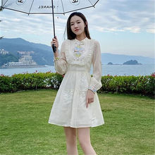 中式国风连衣裙春季新款改良旗袍长袖修身显瘦高级感收腰短裙