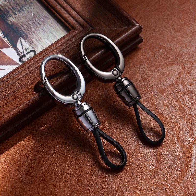 High-end men's car keychain simple personality high-grade key chain car key chain pendant double ring leather buckle