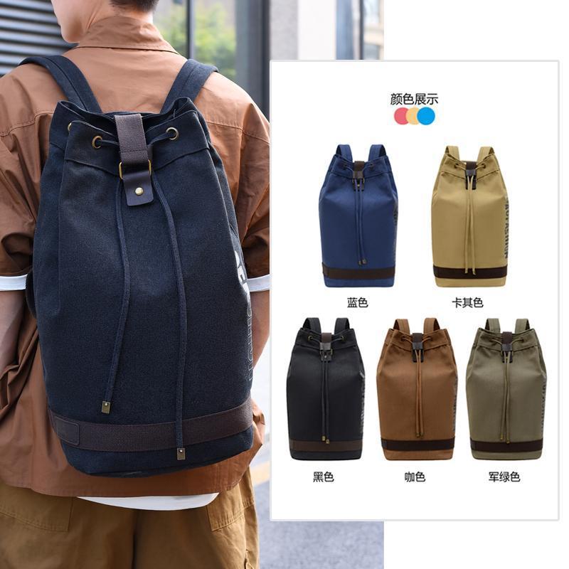 Wholesale Bucket Drawstring Backpack Canvas Men's Denim Large Capacity Luggage Outdoor Travel Mountaineering School Bag Drawstring Pocket Shoulders