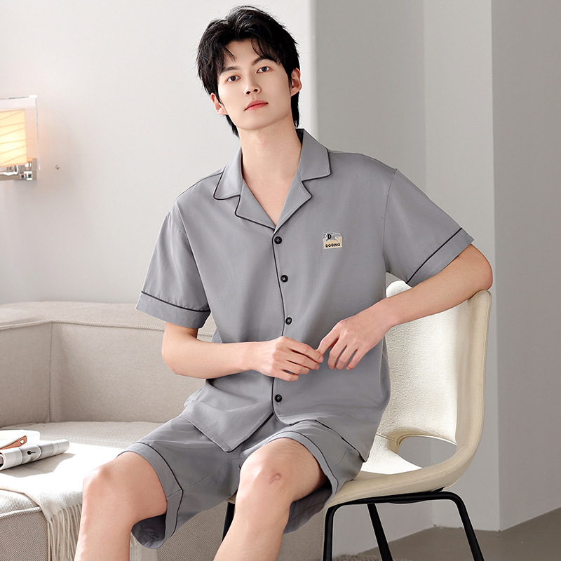 Pijamas de algodón, pantalones cortos de manga corta de verano para hombre, cárdigan informal delgado, se puede usar en verano, traje de servicio a domicilio de gran tamaño