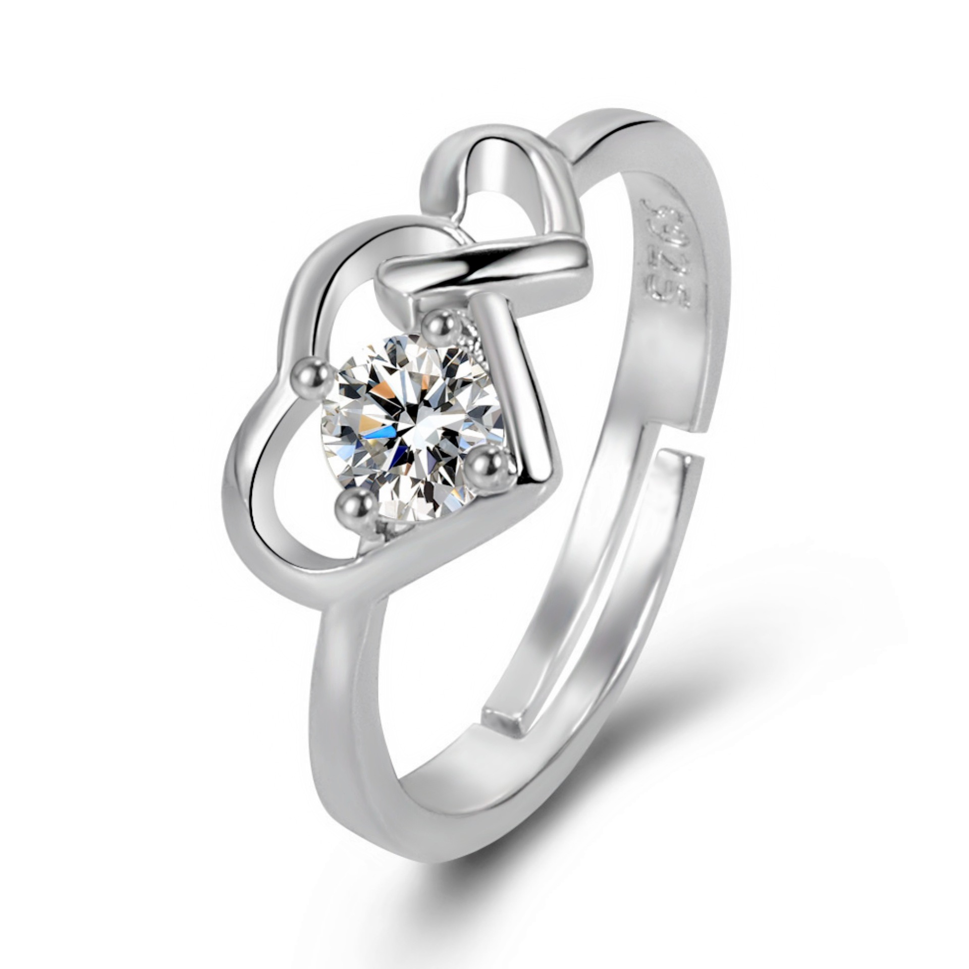 Designer Double Heart Ring With Diamond And Zircon Inlay Women_voghion.com