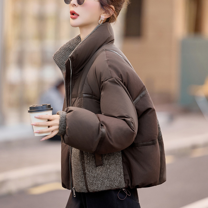 Spliced ​​Stand-Up Collar down Jacket Women's Short 2025 Winter New Fashion Age-Reducing Design Warm Thickeneded Jacket