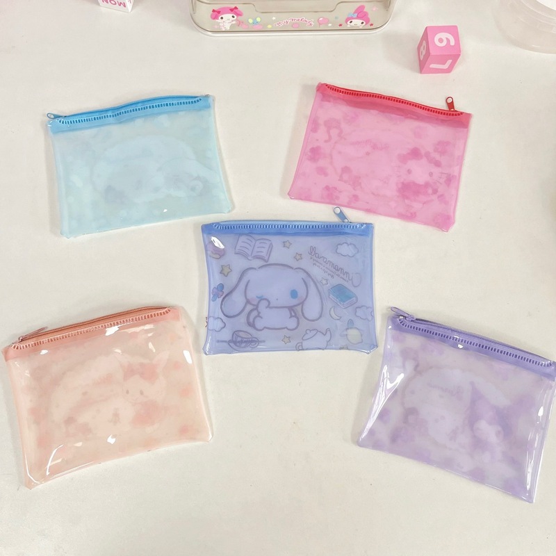 日本製シングル海外注文かわいい漫画透明 PVC ガールハートカードバッグデータケーブルヘアピン収納袋メイクアップバッグ|undefined