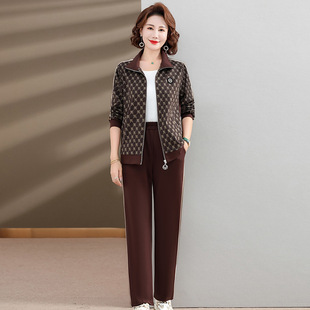 Spring and Autumn middle-aged and elderly mother wear plus size women's clothing Western style leisure sports suit women's trousers loose slimming two-piece suit