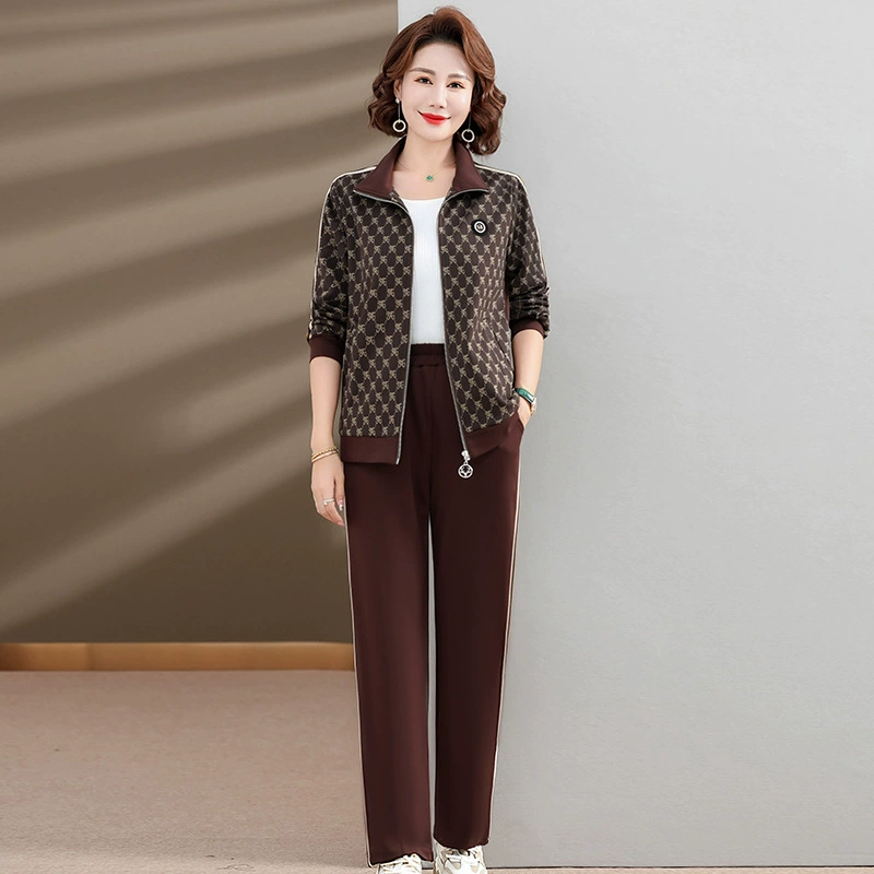 Весной и осенью одежда для мам среднего и пожилого возраста, женская одежда больших размеров, спортивный костюм для отдыха в западном стиле, женские брюки, свободный облегающий костюм из двух частей