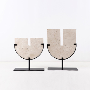 New Chinese-style U-shaped Dongshi Ping An Buckle Marble Ornaments Model Room Hotel Living Room Villa Hallway Soft Decorations