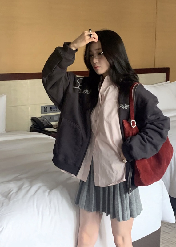 25缦恩韩国东大门秋冬新款Smoothm*od休闲宽松连帽拉链刺绣卫衣女|undefined