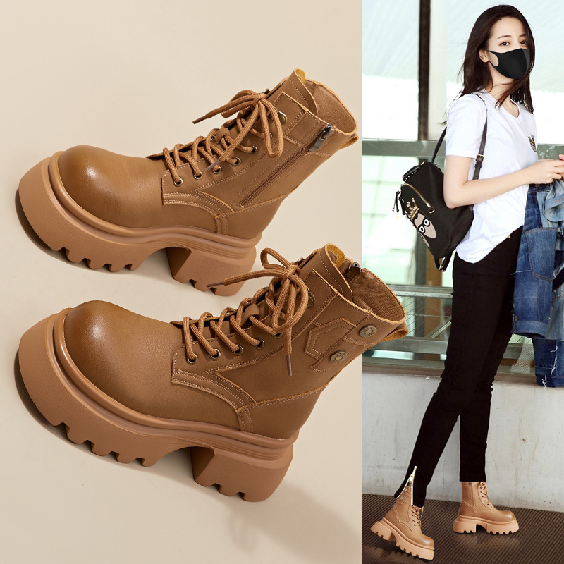 Autumn New Thick Bottom Platform Cake Bottom Non-slip High-top Lace-up Women's Solid Color Fashion Internet Popular Ins Super Hot Boots Women Autumn New Thick Bottom Platform Cake Bottom Non-slip High-top Lace-up Women's Solid Color Fashion Internet Popular Ins Super Hot Boots Women
