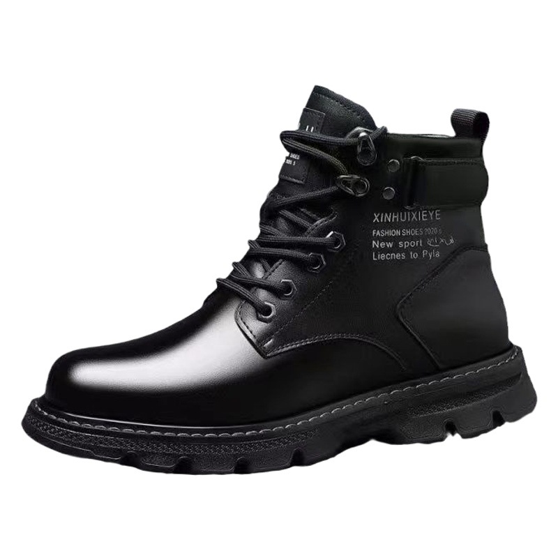 Algodón único para hombres con botas de cuero de alta ayuda Zapatos de algodón casuales antideslizantes fríos Versión Coreana de la tendencia de todos los partidos botas Martin con forro polar