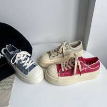 牛仔蓝两穿帆布鞋女2025夏季新款小众百搭鞋子透气一脚蹬板鞋半拖