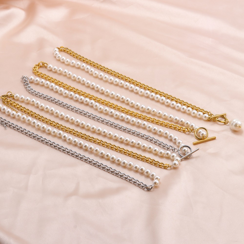 Fashion Geometric Titanium Steel Plating Artificial Pearls Necklace 1 Piece