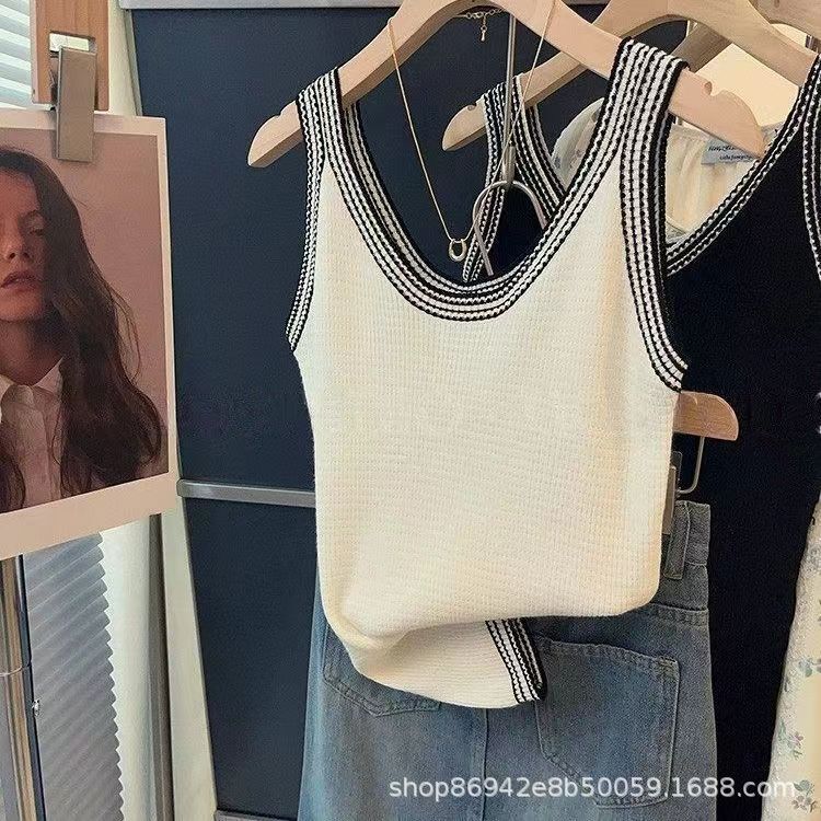 Women's Ice Silk Knit Camisole 2026 Summer Thin Korean Style U-Neck Sleeveless Vest for Layering Women's Ice Silk Knit Camisole 2026 Summer Thin Korean Style U-Neck Sleeveless Vest for Layering