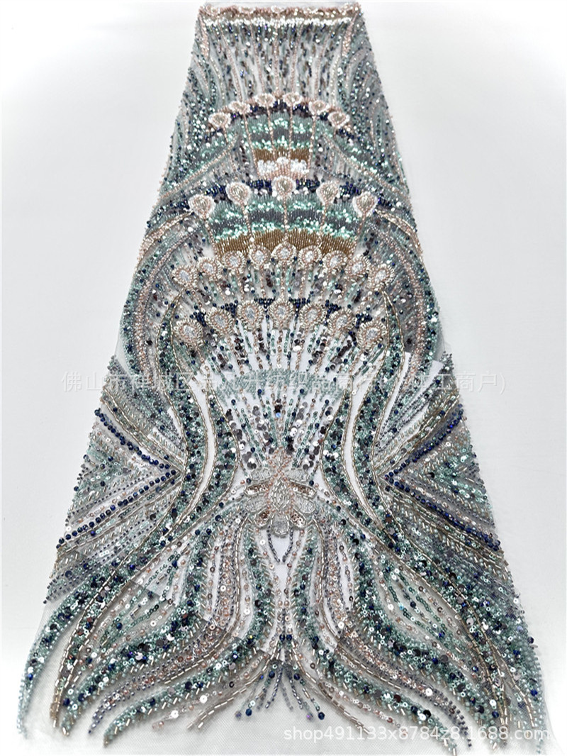 Radiante vertical anchoa bordada tela de malla de tela de alfombra roja de cola de pez vestido de boda madre lujosa tela de fiesta
