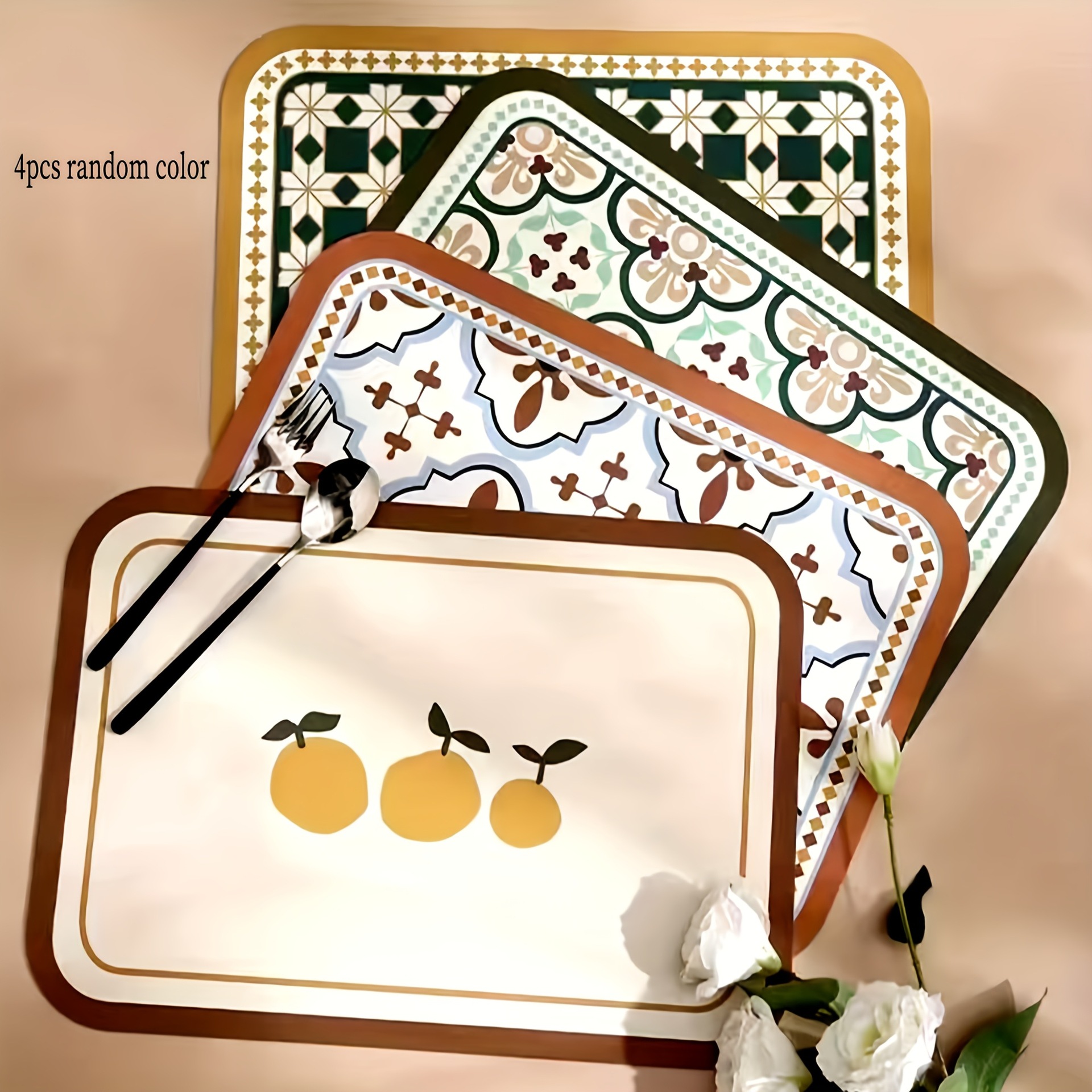Fresh and Simple Floral Diatomaceous Earth Kitchen Absorbent Quick-Dry Draining Mat, Stain-Resistant and Wear-Resistant Kitchen Mat, Dining Table Heat Insulation Mat