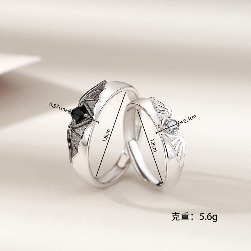 Yunjin ángel y diablo anillo de pareja anillo de dedo índice de hombres y mujeres nicho personalidad alas anillo abierto