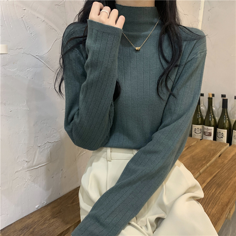 商品详情图_咖色针织衫女设计感小众2022年秋冬新款半高领长