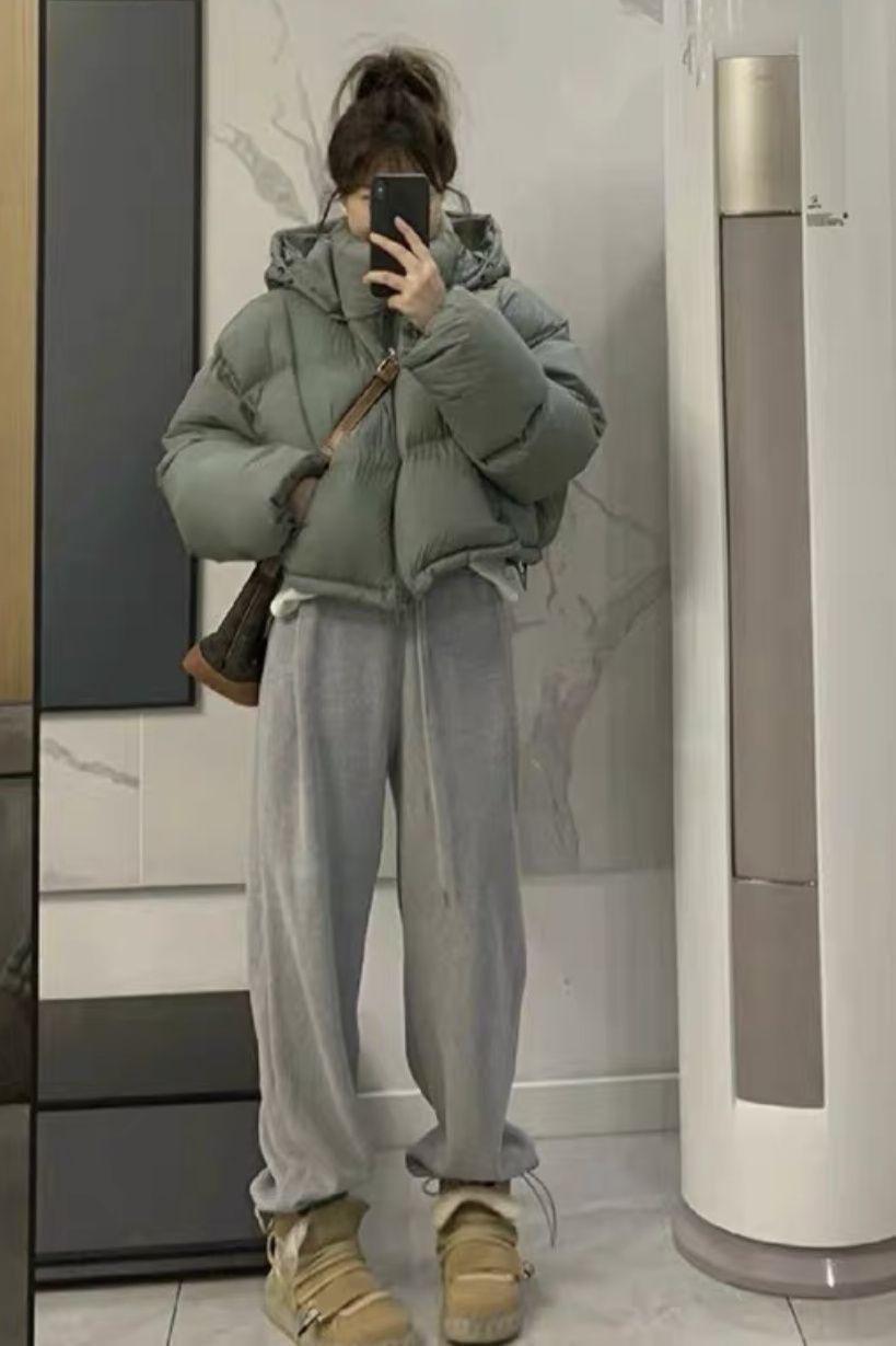 短款羽绒服女2024新款韩版小个子高腰加厚宽松面包服白鸭绒冬外套