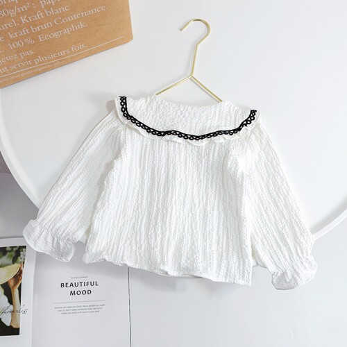 Girls' Shirts Children's Bottoming Shirts White Shirts Autumn Clothes  New Spring and Autumn Fashionable Doll Collar Children's Tops