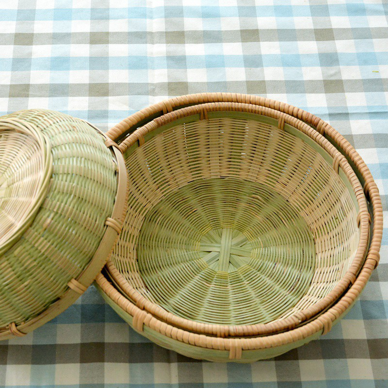 Rattan Mouth Bamboo Green Silk Three-Piece Set Bamboo Basket Household Fruit Basket Fine Hand-Knitted Small Bamboo Basket Guangxi Source Manufacturer