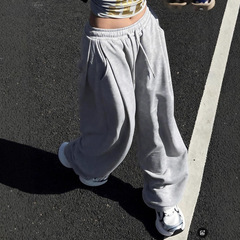 跨境独立站秋冬热卖纯色宽松拖地运动休闲情侣卫裤Sweatpants裤子