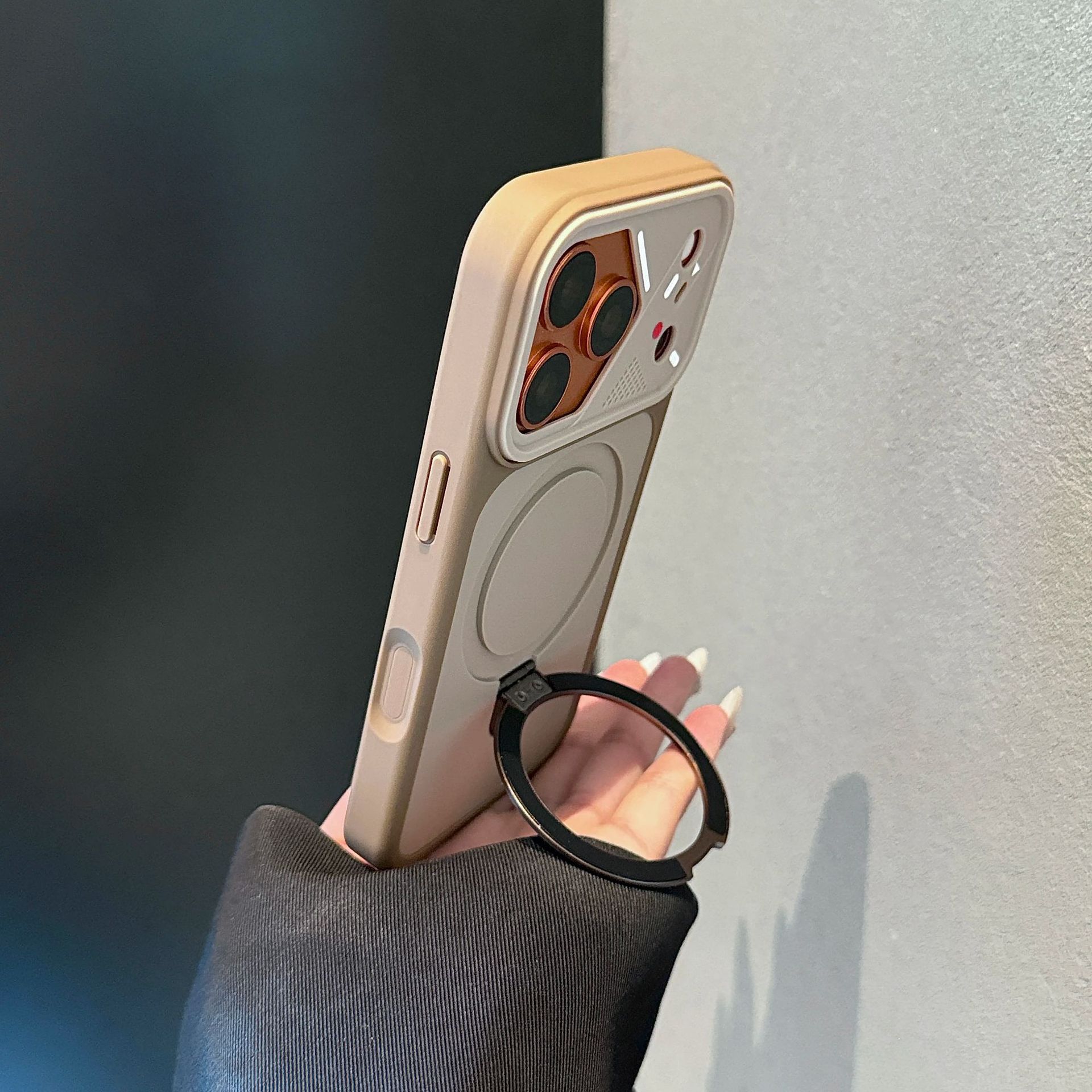 Magnetic Kickstand Matte Phone Case with Mecha Lens Frame for iPhone 17 Pro Max, 17, 16, 15, 14, 13, Shockproof Hard PC Cover