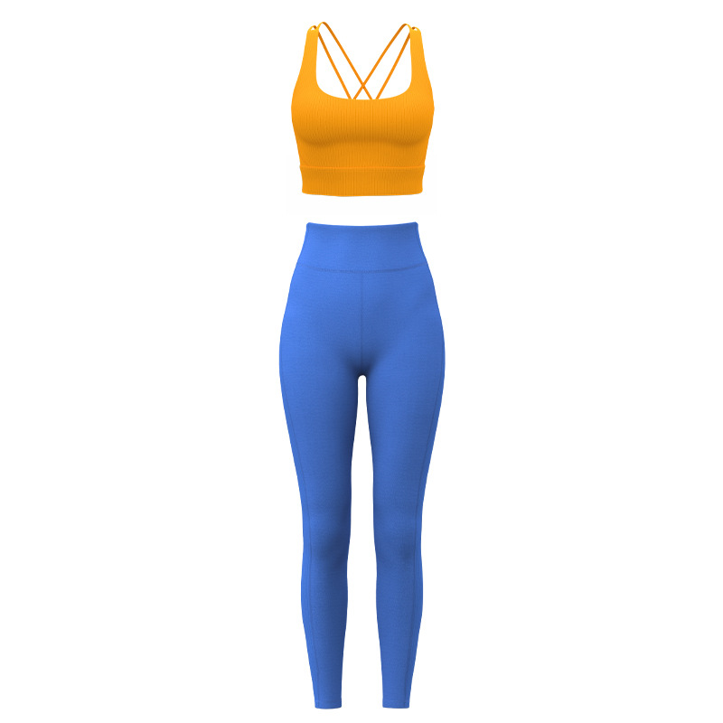 Juyi Tang nuevo conjunto de yoga rayado plástico espalda ventilada antichoque se reúne cintura alta elevación de cadera conjunto de fitness