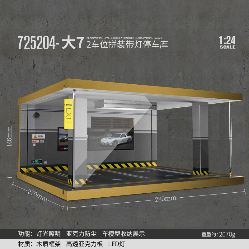 Comercio exterior al por mayor transfronterizo 1 24 simulación modelo de coche estacionamiento modelo escena garaje pantalla con decoración ligera