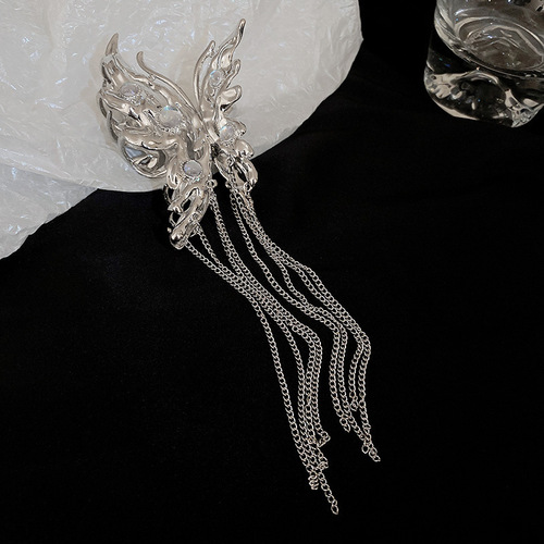 Super fairy~ Retro moonstone antique style butterfly tassel hairpin, metal clip for hair on the back of the head, niche style