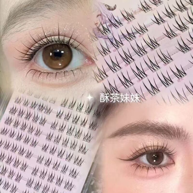 Su Cha Mei Mei Segmented False Eyelashes with Ultra-Thin Transparent Stems, Natural and Lightweight, Single-Cluster Eyelashes for Beginners