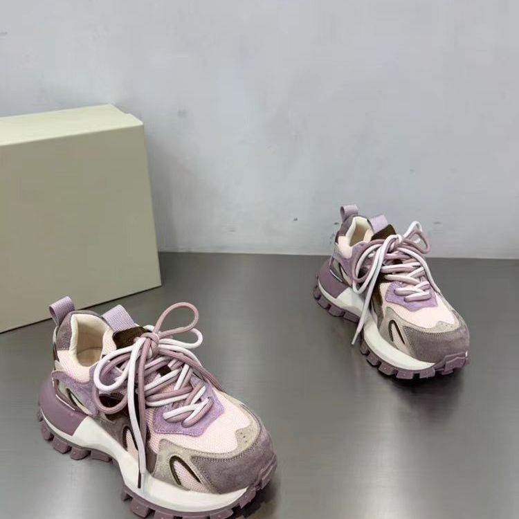 Versión coreana de los zapatos casuales a juego de color de malla de todo fósforo Forrest Gump zapatos de mujer 2025 primavera y verano nuevos zapatos de papá transpirables de suela gruesa de moda