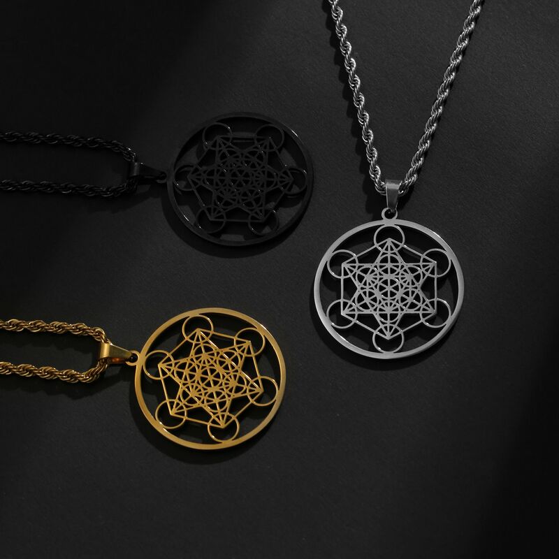 Cross-Border Hot Selling Titanium Steel Angel Seal Metatron Women's and Men's Geometric Kabbalah Garden Stainless Steel Necklace