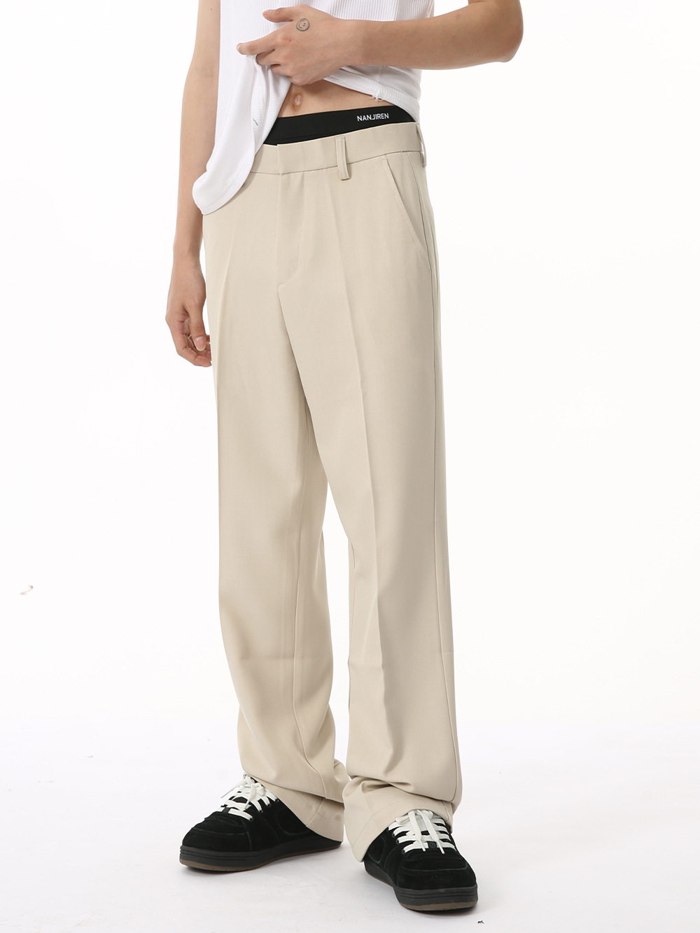 MTLCLOTHES Hombres| 2024 otoño nuevo producto simple de color sólido delgado cómodo pantalones casuales rectos pantalones