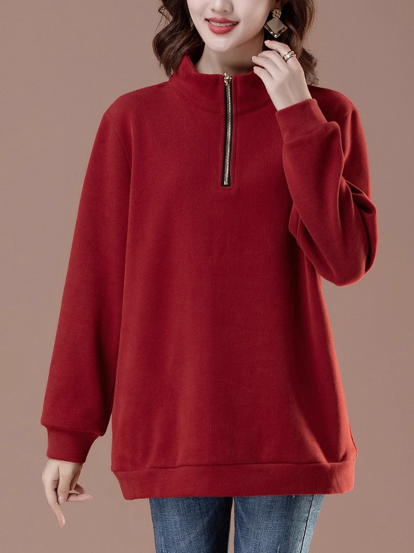 半拉链卫衣女长袖春秋薄款大码洋气中年妈妈宽松大码遮肚显瘦上衣|undefined