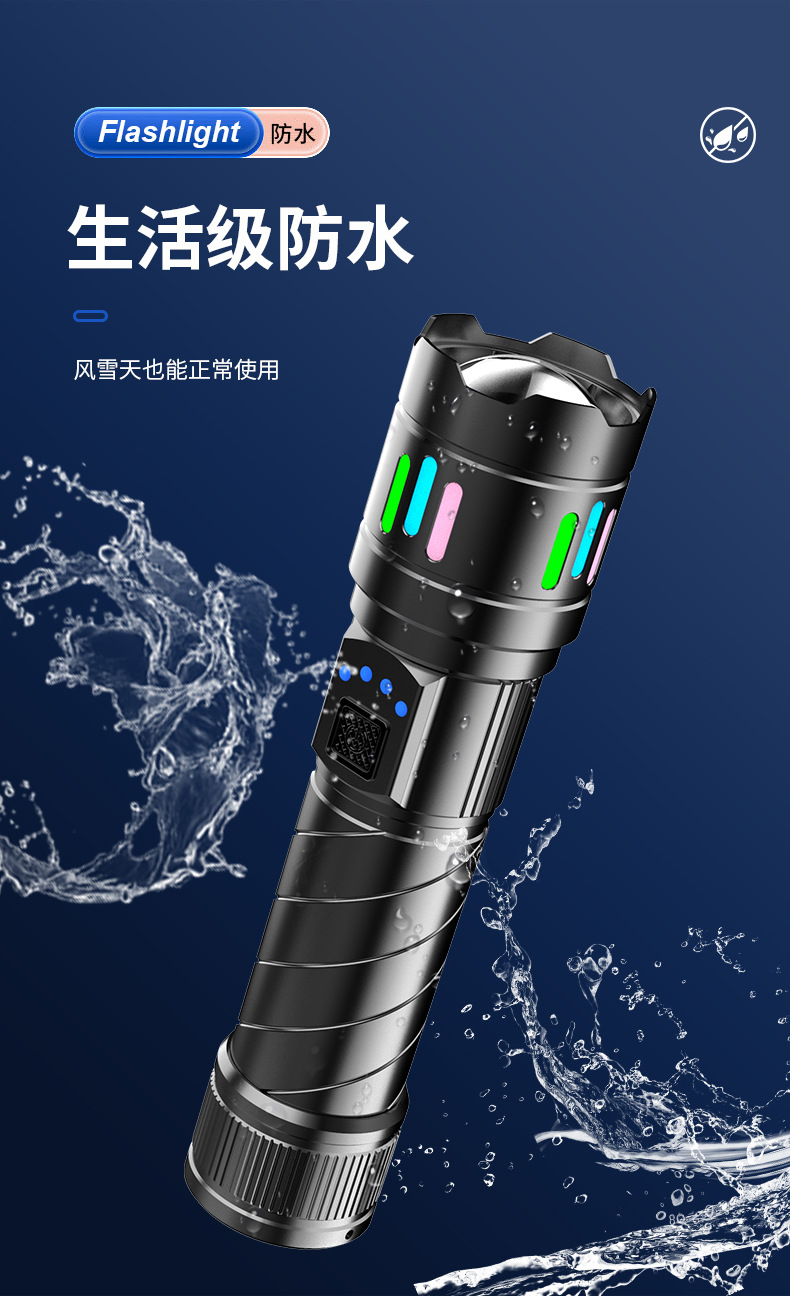 Strong Light Flashlight, Long-Range Outdoor Rechargeable High-Power Rechargeable Battery Light, Zoomable White Laser Wholesale Portable Rechargeable