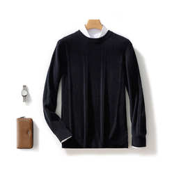 100%羊毛衫男套头简约毛衣韩版圆领针织衫宽松大码打底衫纯色上衣